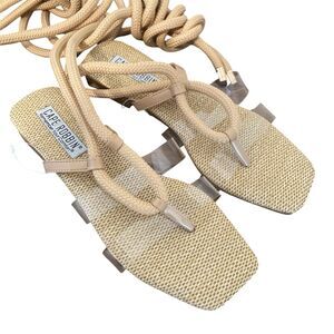 Cape Robbin Strappy Sandals Amoralyn Womens Size 6.5 Flat Beige Clear Solid